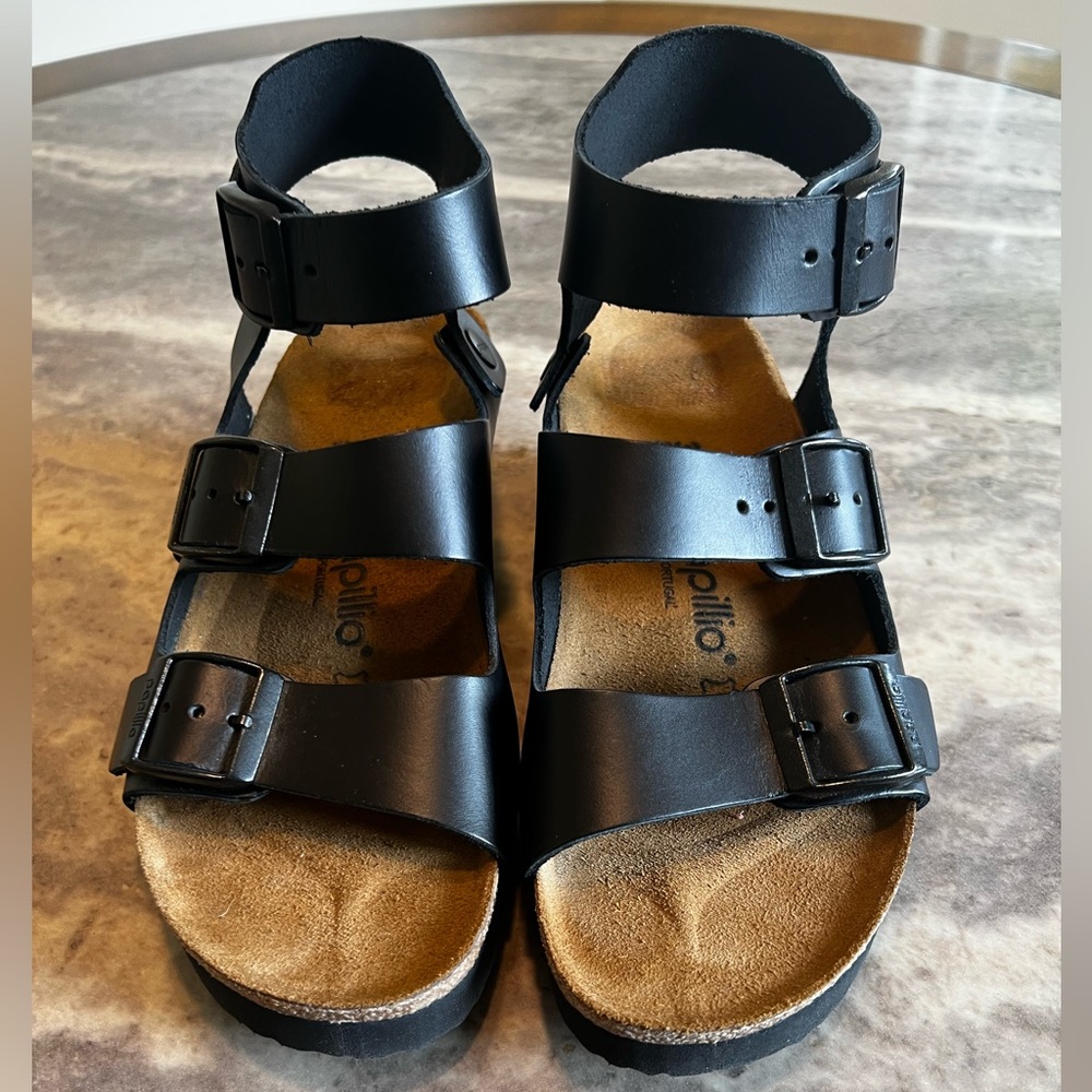 Birkenstock Papillio Black Strappy Wedge Sandals Size: 37 NWOT